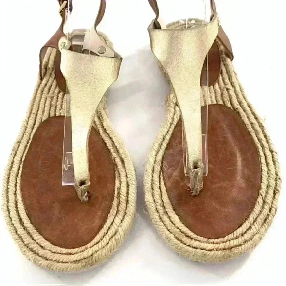 Anna Luz sandals size 6 37 tan gold leather t-strap Espadrilles beach resort - Picture 3 of 13
